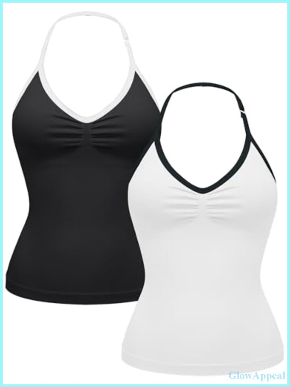 Relety Women's 2PK Seamless Halter Tank Top V-Neck Backless Padded Gym Yoga